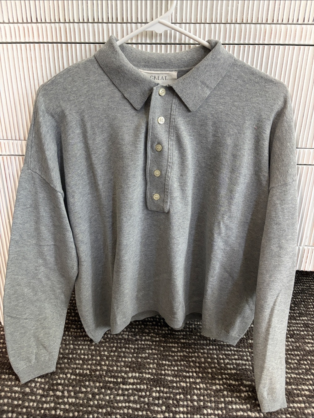 THE GREAT. Women’s Heather Gray Polo Sweater